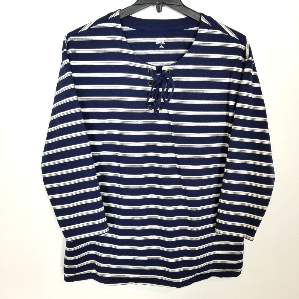 Lands' End Women Plus Long Sleeve Heavyweight Jersey Lace Top Sz 1X Striped